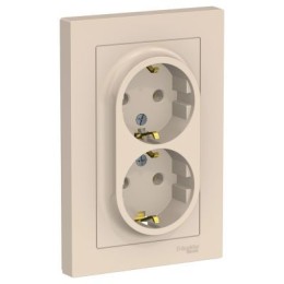 ATN000224 Atlasdesign Розетка двойная с заземлением, 16А, в сборе, Бежевый Schneider Electric
