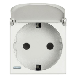 HD4141PW Axolute Розетка 2К+З с крышкой, 10/16 А 250 В с боковыми заземляющими контактами Schuko, с экранированными контактами, клеммы с автоматическим зажимом Bticino