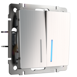 WL02-SW-2G-LED Выключатель двухклавишный с подсветкой (глянцевый никель) Antik Werkel a030794