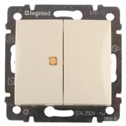 774345 Valena Выключатель 2-клавишный с индикац на 1-й клавише с нейтралью Legrand