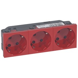 077282 Mosaic Розетка 3Х2к+З немецкий стандарт 45° красная с мех.блокировкой Legrand