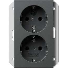 273128 Двойная розетка с заземляющими контактами для 1-местной коробки скрытого монтажа с защитой от детей Антрацит Gira