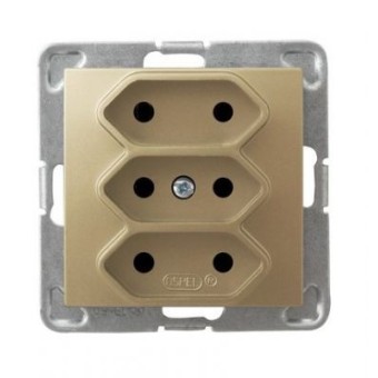 Ospel Impresja Золотой металлик Розетка 3-я (в одну коробку) для узких вилок б/з EURO, без рамки GP-3Y/m/28