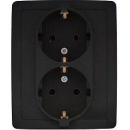 1590451-038 Розетка двойная с заземлением Schuko с защитными шторками, винтовой зажим, 16А 250В, графит Simon 15