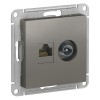 ATN000989 Atlasdesign Розетка двойная ТВ + компьютерная RJ45, кат. 5Е, Сталь Schneider Electric