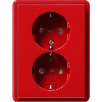 078343 Двойная розетка с заземляющими контактами в комплекте с рамкой Красный Gira S-color