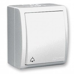 1594160-030 Выключатель одноклавишный кнопочный с символом «звонок» с подсветкой, IP54, 10А 250В, винтовой зажим Simon 15 Aqua