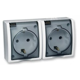 1594433-030 Розетка двойная с заземлением Schuko, с крышкой полупрозрачной, IP54, 16А 250В, винтовой зажим, S15 Simon 15 Aqua