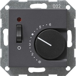 039228 Терморегулятор с размыкающим контактом, выключателем и контрольной лампой Антрацит Gira