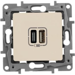 672336 Зарядное устройство с двумя USB-разьемами тип A-тип С 240В/5В 3000мА - Etika - Цвет Слоновая кость Legrand
