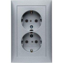 47299939 Двойная штепсельная розетка SCHUKO, цельная цвет: алюминий, матовый S.1 Berker