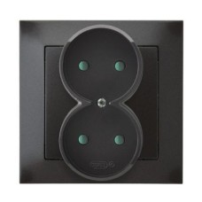Ospel Impresja Антрацит Розетка 2-я б/з со шторками, с рамкой GP-2YP/50 Ospel Impresja Антрацит Розетка 2-я б/з со шторками, с рамкой GP-2YP/50