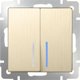 WL10-SW-2G-LED Выключатель двухклавишный с подсветкой (шампань рифленый) Antik Werkel a035616