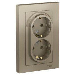 ATN000524 Atlasdesign Розетка двойная с заземлением, 16А, в сборе, Шампань Schneider Electric