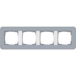 0214414	 Рамка с белой подложкой E3 Серо-голубой / Белый 4-постовая Gira