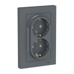 ATN000726 Atlasdesign Розетка двойная с заземлением со шторками, 16А, в сборе, Грифель Schneider Electric