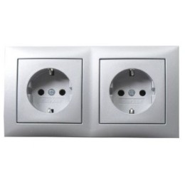 47209939 Штепсельная розетка SCHUKO, 2-местная с рамкой цвет: алюминий, матовый S.1 Berker