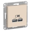 ATN000233 Atlasdesign USB Розетка, 5В, 1 порт x 2,1 А, 2 порта х 1,05 А, механизм, Бежевый Schneider Electric