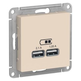 ATN000233 Atlasdesign USB Розетка, 5В, 1 порт x 2,1 А, 2 порта х 1,05 А, механизм, Бежевый Schneider Electric