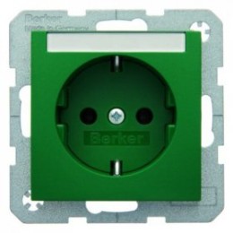 47501903 Штепсельная розетка SCHUKO с полем для надписей цвет: зеленый, матовый S.1/B.1/B.3/B.7 Glas Berker