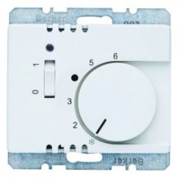 20300069 Регулятор температуры помещения с размыкающим контактом, центральной панелью, одноклавишным выключателем и светодиодом цвет: полярная белизна, с блеском Arsys Berker