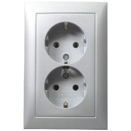 47549939 Двойная штепсельная розетка SCHUKO, цельная цвет: алюминий, матовый S.1 Berker