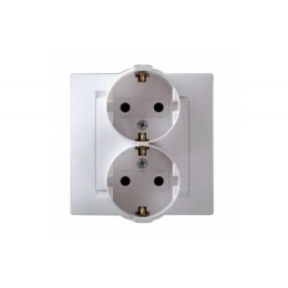 1590459-030 Розетка двойная с заземлением Schuko, 16А 250В, винтовой зажим, белый Simon 15