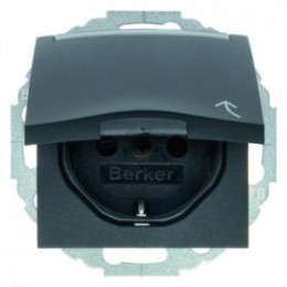 47461606 Штепсельная розетка SCHUKO с откидной крышкой и полем для надписи цвет: антрацит, матовый B.1/B.3/B.7 Glas Berker