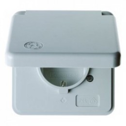 4211 Штепсельная розетка SCHUKO с накладкой и откидной крышкой цвет: серый, с блеском Влагозащищенный скрытый монтаж IP44 Berker