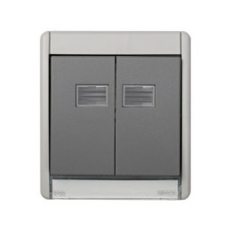 4400026-035 Рамка для двухклавишного выключателя + 2 клавиши с окном подсветки под механизмы S27, IP55, Simon 44 Aqua