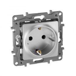672422 Розетка 2К+З со шторками - немецкий стандарт - винтовые зажимы - 16 А - 250 В~ - Etika - алюминий Legrand