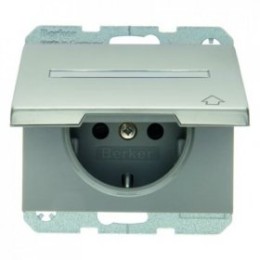 47527204 Штепсельная розетка SCHUKO с откидной крышкой и полем для надписи цвет: нержавеющая сталь K.5 Berker