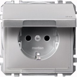 MTN2314-4060 Механизм розетки с заземлением с крышкой IP 44,алюминий Merten