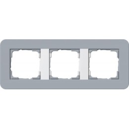 0213414	 Рамка с белой подложкой E3 Серо-голубой / Белый 3-постовая Gira