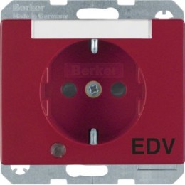 41100082 Штепсельная розетка SCHUKO с контрольной лампой, полем для надписи цвет: красный, с блеском Arsys Berker