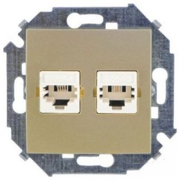 1591589-034 Розетка телефонная двойная RJ11, винтовой зажим, шампань Simon 15