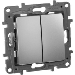672402 Выключатель двухклавишный - автоматические клеммы - Etika - 10 AX - 250 В~ - алюминий Legrand