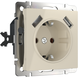 WL03-SKGS-USBx2-IP20 Розетка с заземлением, шторками и USBх2 (слоновая кость) Antik Werkel a033476