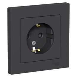 ATN001044 Atlasdesign Розетка с заземлением со шторками, 16А, в сборе, Карбон Schneider Electric
