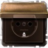MTN2310-4143 Механизм розетки с заземлением со шторками крыш,антич.латунь Merten