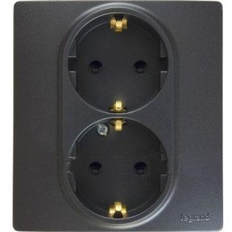 672623 Розетка 2 x 2К+З - немецкий стандарт - винтовые зажимы - 16 А - 250 В~ - Etika - антрацит Legrand