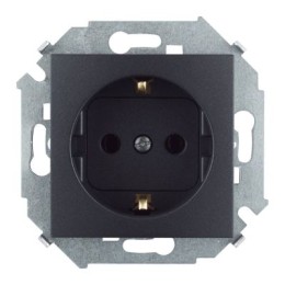 1591443-038 Розетка с заземлением Schuko со шторками, 16А 250В, винтовой зажим, графит Simon 15