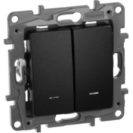 672616 Выключатель/переключатель двухклавишный с подсветкой - Etika - 10 A - 250 В~ - антрацит Legrand