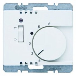 20310069 Регулятор температуры помещения 24 В с размыкающим контактом, центральной панелью, одноклавишным выключателем и светодиодом цвет: полярная белизна, с блеском Arsys Berker