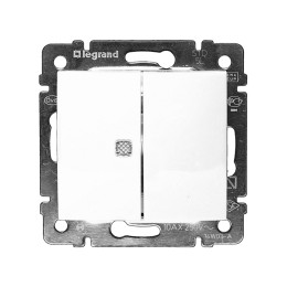 774445 Valena Выключатель 2-х клавишный с индикац на 1-й клавише с нейтралью Legrand