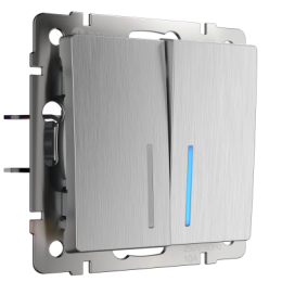 WL09-SW-2G-2W-LED Выключатель двухклавишный проходной с подсветкой (cеребряный рифленый) Antik Werkel a035657