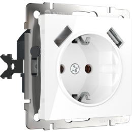 WL01-SKGS-USBx2-IP20 Розетка с заземлением, шторками и USBх2 (белая) Antik Werkel a033473