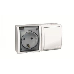 1594516-030 Блок, розетка с заземлением Schuko 16А 250В + выключатель одноклавишный проходной 10А 250В, IP54, S1 Simon 15 Aqua