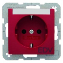 47508915 Штепсельная розетка SCHUKO с символом и полем для надписи цвет: красный, с блеском S.1/B.3/B.7 Glas Berker