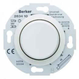 283410 Универсальный поворотный диммер с "Soft"-регулировкой, центральной панелью цвет: полярная белизна, с блеском серия 1930, Glasserie, Palazzo Berker